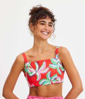 Blusa de Alça Cropped em Linho Dupla Face e com Amarração nas Costas