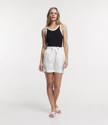 Bermuda Clochard em Sarja com Cós Elástico e Amarração