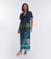 Vestido Midi em Tule com Decote V e Estampa Tropical - 1