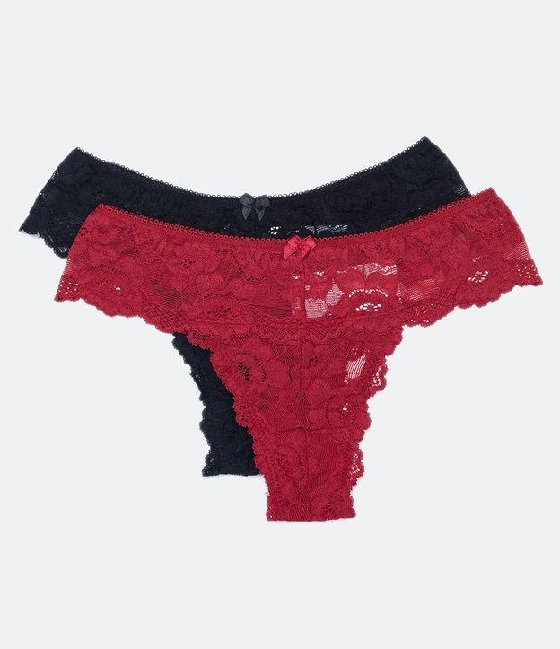 Kit 02 Calcinhas Biquíni em Renda Floral com Lacinho - 1