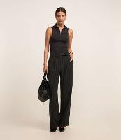 Calça Wide Leg Alfaiatada com Cintinho e Estampa Risca de Giz - 3