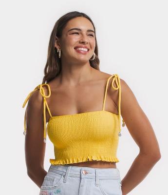 Blusa Regata Cropped em Viscose com Lastex