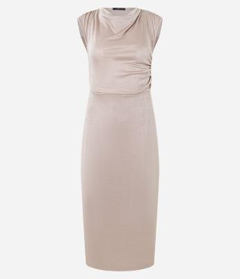 Vestido Midi com Decote Degagê e Pregas no Ombro