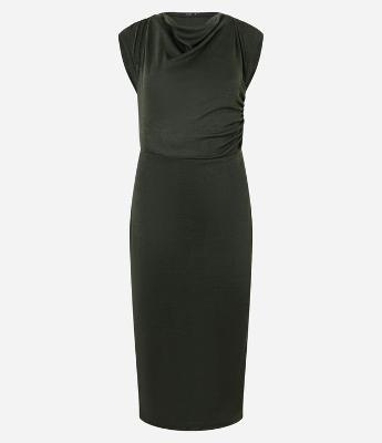 Vestido Midi com Decote Degagê e Pregas no Ombro