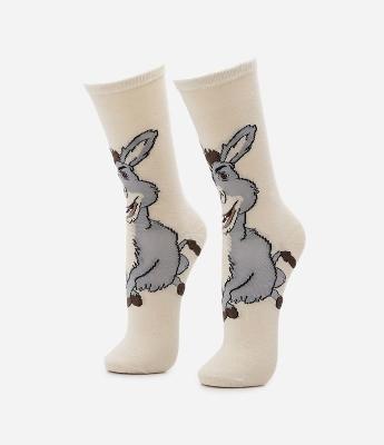Meia Cano Alto em Algodão com Estampa Burro do Shrek
