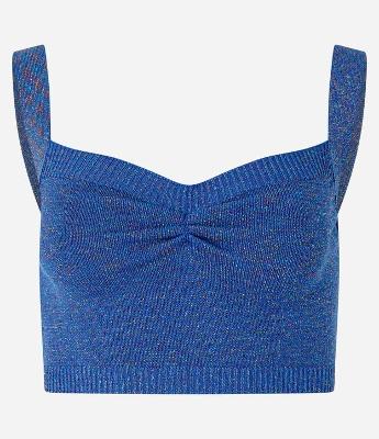 Blusa Cropped em Tricô com Fio Metalizado e Franzido no Busto