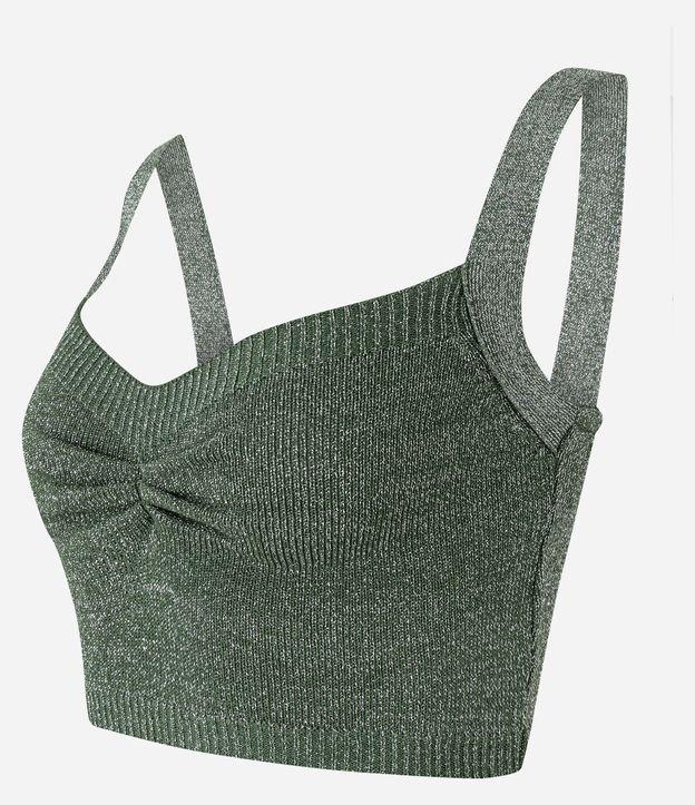 Blusa Cropped em Tricô com Fio Metalizado e Franzido no Busto - 1