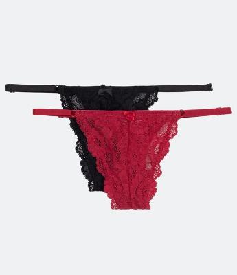 Kit 02 Calcinhas String Fio Duplo em Renda Floral