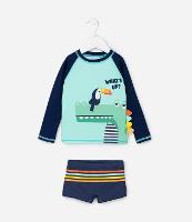 Conjunto de Praia Infantil com Proteção UV e Estampa Animais - Tam 1 a 4 anos - 2