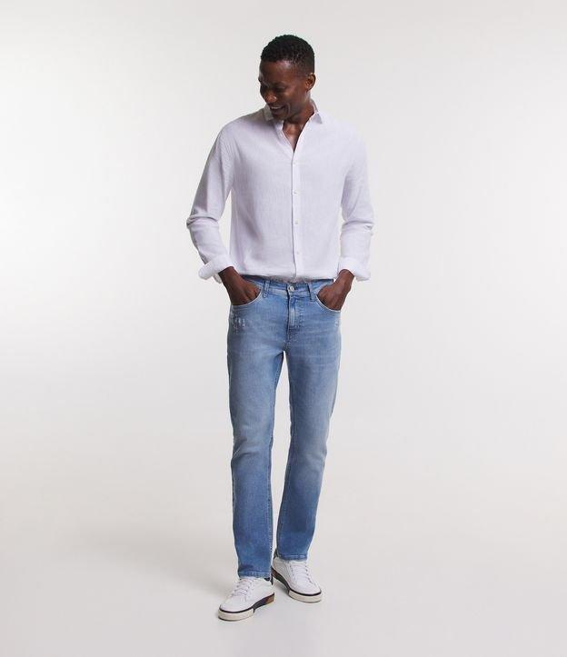 Calça Slim Jeans Básica com Elastano e Pequenos Puídos - 1