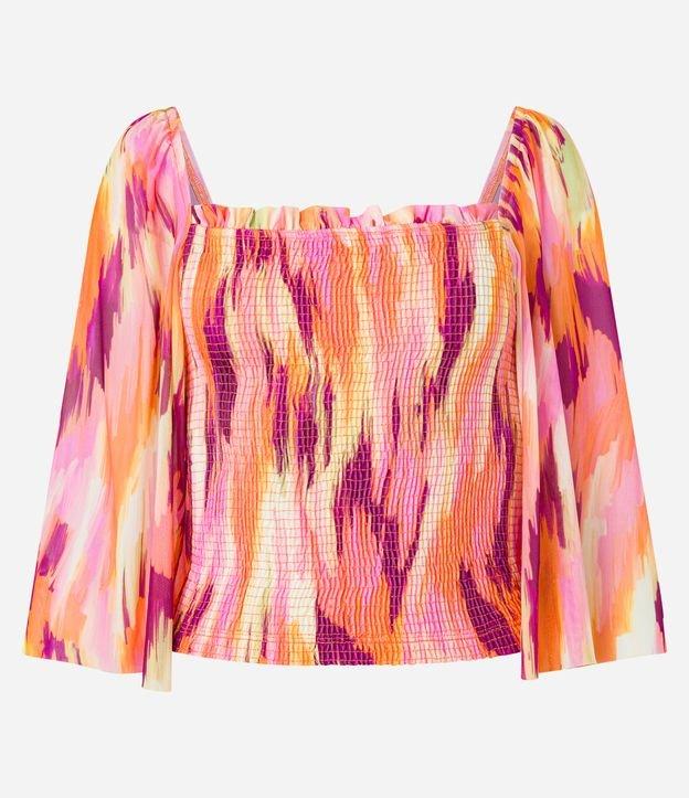 Blusa em Tule com Manga Gode Detalhe Lastex e Estampa Abstrata - 2
