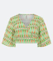 Blusa Cropped em Linho com Decote Transpassado e Manga Morcego 3/4 - 1