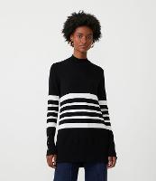 Blusa Alongada em Tricô com Ponto Diferenciado e Estampa Listrada - 1