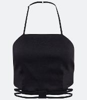 Blusa Regata Cropped em Bengaline com Tiras na Cintura - 2