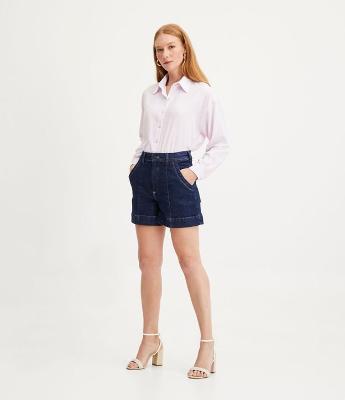 Bermuda Jeans com Barra Larga e Bolso Faca