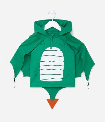 Camiseta Infantil com Estampa de Dragão e Capa com Capuz com Cristas - Tam 1 a 5 anos