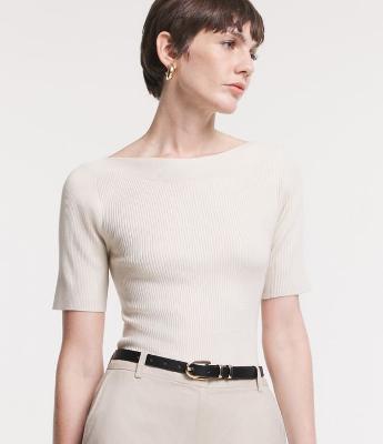Blusa Básica em Tricô com Gola Canoa