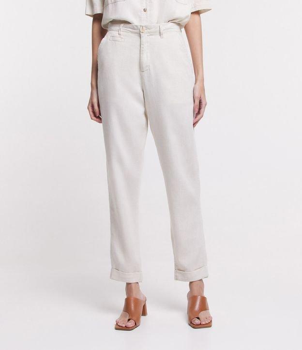 Calça Reta Alfaiatada em Sarja com Bolsos e Barra Dobrada - 2