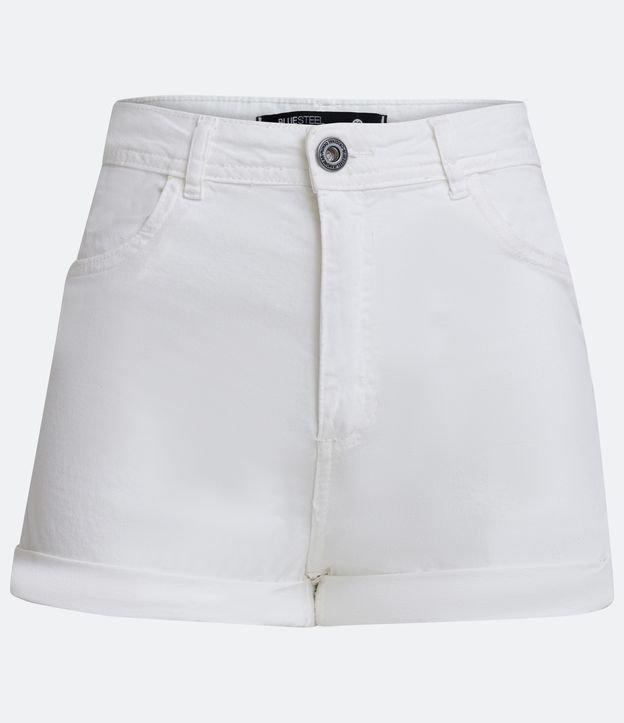 Short em Sarja com Cintura Alta e Barra Dobrada - 1