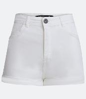 Short em Sarja com Cintura Alta e Barra Dobrada - 1