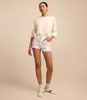 Short em Sarja com Cintura Alta e Barra Dobrada - 3