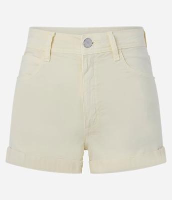 Short em Sarja com Cintura Alta e Barra Dobrada
