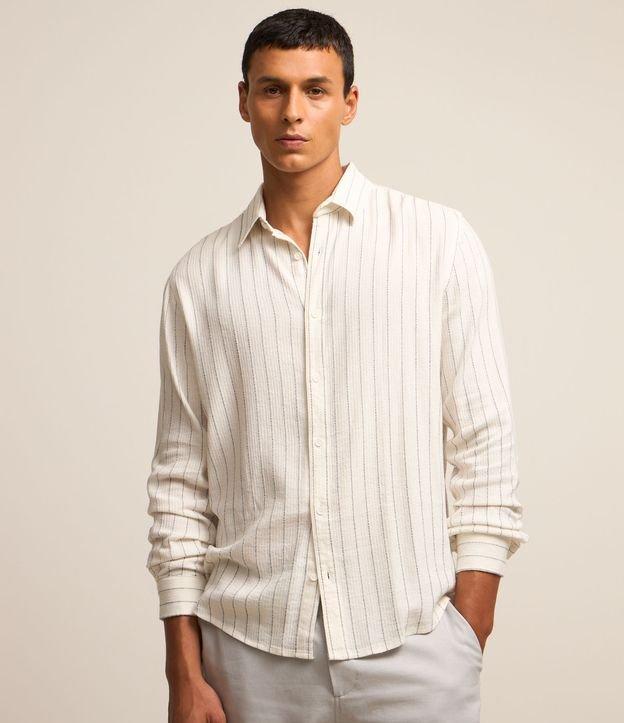 Camisa Regular em Tricoline com Textura de Listras - 3