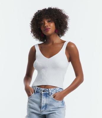 Blusa Cropped Canelada em Tricô com Costas Decotadas