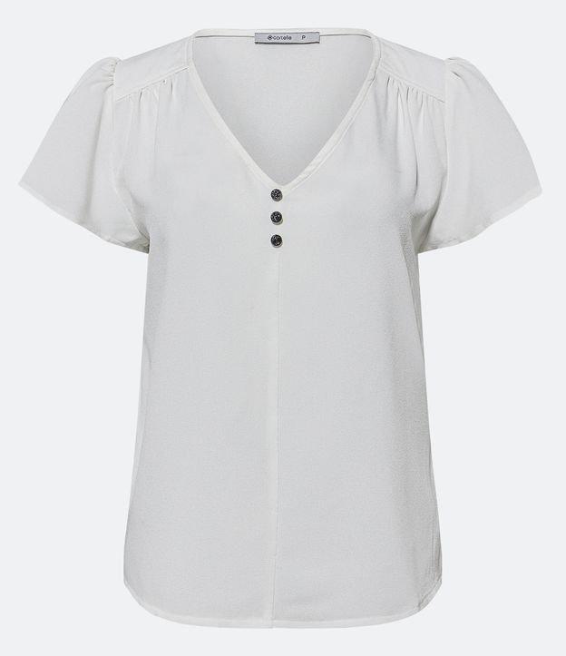 Blusa em Crepe com Botões do Decote V e Pregas na Manga Curta - 1