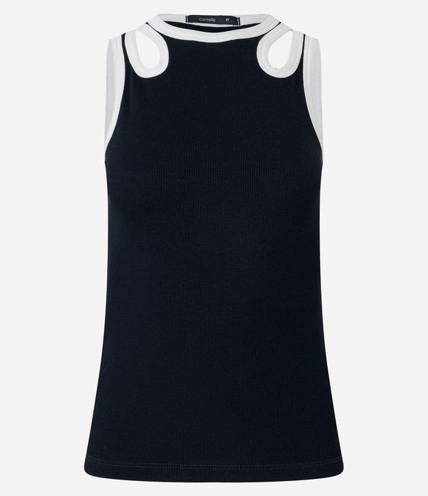 Blusa sem Manga em Ribana com Detalhe Vazado no Ombro - 1