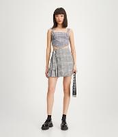 Saia Curta Alfaiataria Xadrez com Argolinhas Laterais - 1