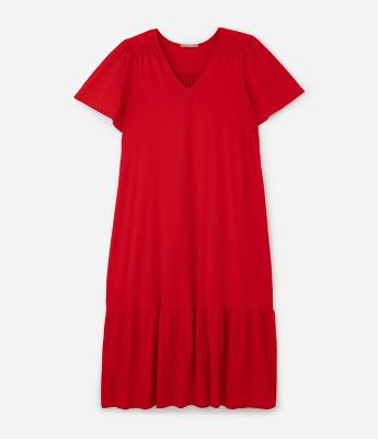 Vestido Midi Algodão com Recorte Franzido Curve & Plus Size