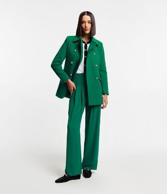 Calça Wide Leg Alfaiatada com Pregas e Detalhe no Bolso