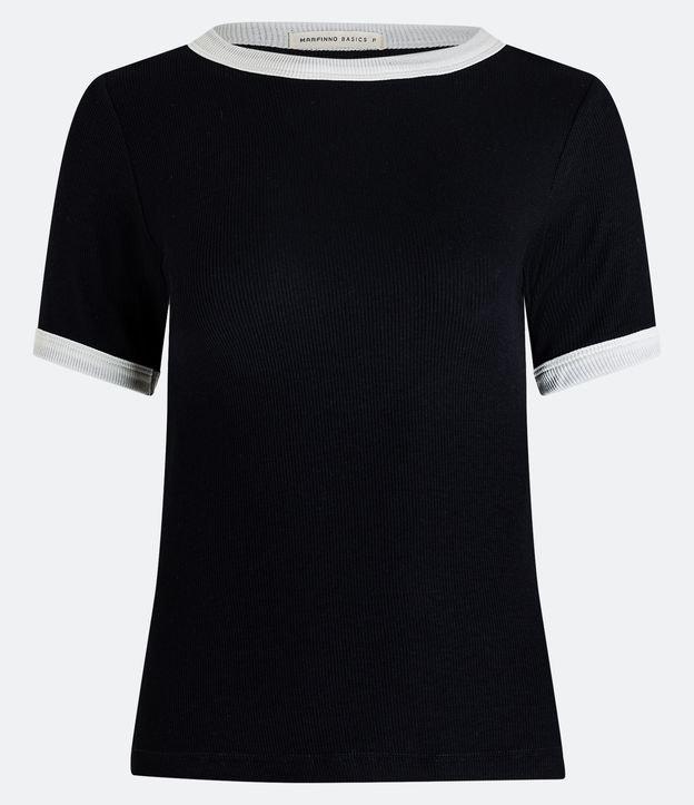 Blusa Meia Malha com Contraste na Gola e Manga Curta - 2