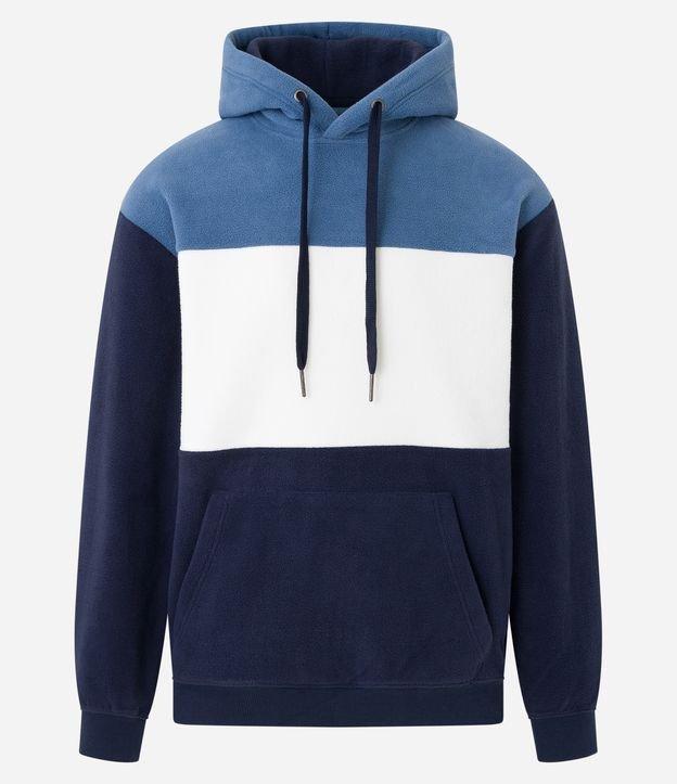 Blusão Fechado em Fleece com Blocos de Cor e Bolso Canguru - 1