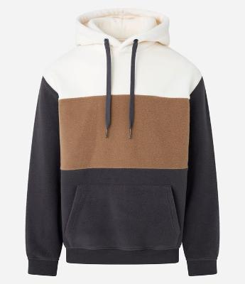 Blusão Fechado em Fleece com Blocos de Cor e Bolso Canguru