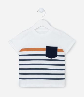Camiseta Infantil Listrada e com Bolsinho - Tam 1 a 5 Anos