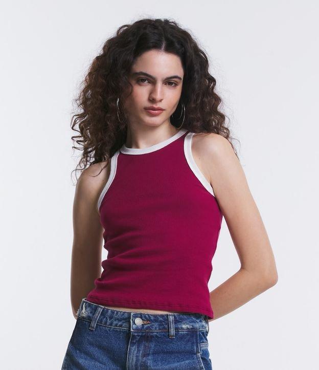 Blusa Regata em Ribana com Cava Contrastante - 1