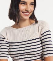 Blusa em Tricõ com Textura Canelada e Estampa Listrada - 1