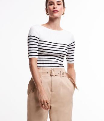 Blusa em Tricõ com Textura Canelada e Estampa Listrada