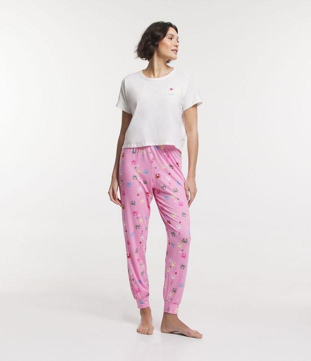 Pijama Longo em Viscolycra com Blusa Manga Curta e Calça Jogger Estampa Caranguejos - 1