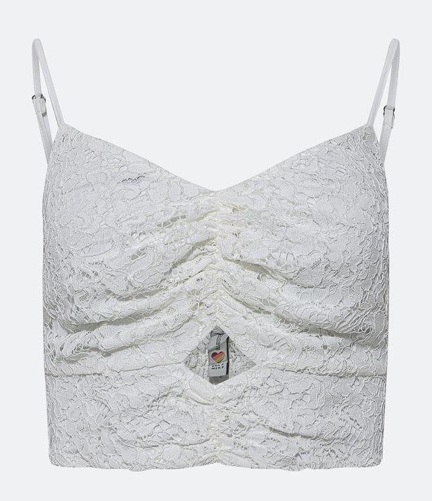Blusa de Alça Cropped em Renda com Recorte Vazado Frontal - 2