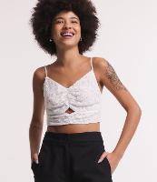 Blusa de Alça Cropped em Renda com Recorte Vazado Frontal - 1