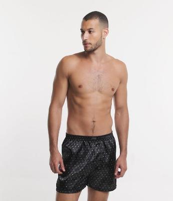 Cueca Samba Canção Acetinada com Estampa Geométrica