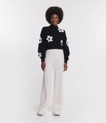 Calça Reta Texturizada com Cós Fixo