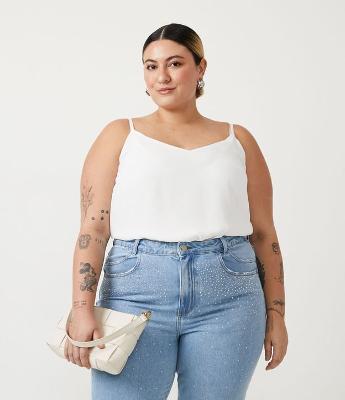 Blusa Regata Básica em Crepe Curve & Plus Size