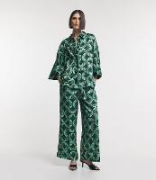 Calça Wide Leg Acetinada com Amarração e Estampa Geométrica - 1