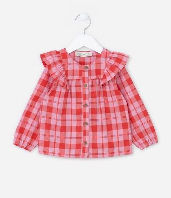 Camisa Infantil em Tricoline com Estampa Xadrez - Tam 1 a 5 Anos