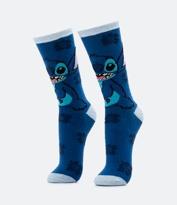 Meia Cano Alto em Algodão com Estampa do Stitch
