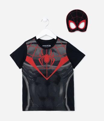 Camiseta Infantil com Estampa do Homem Aranha Miles Morales com Máscara - Tam 3 a 10 anos